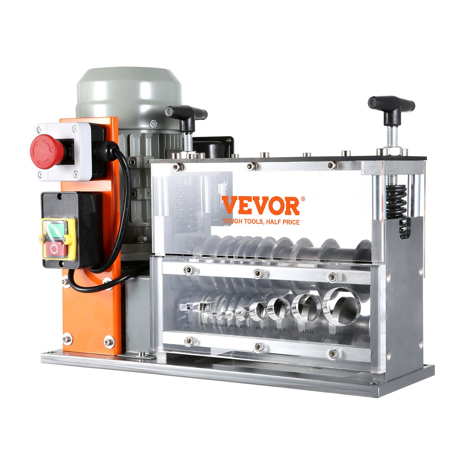 VEVOR Automatic Wire Stripping Machine, 0.06”-1.26” Electric Motorized Cable Stripper, 750 W, 98 ft/min Wire Peeler with Visible Stripping Depth Reference, 10 Channels for Scrap Copper Recycling